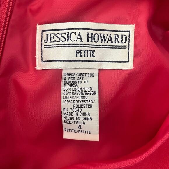 Jessica Howard Petites Midi Dress Womens Size 4P Hot Pink Linen Blend - Picture 5 of 10